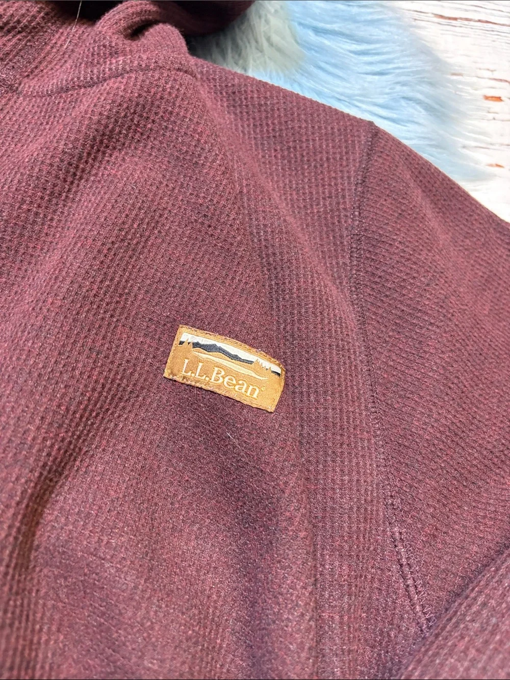 L.L. Bean Waffle Knit Maroon Hooded Robe sz M